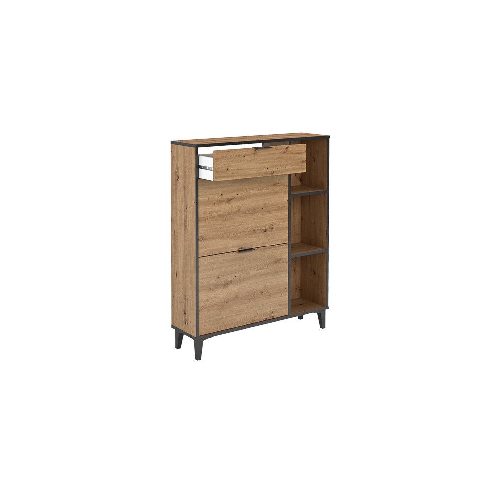 Mueble Zapatero de Entrada – 2 Puertas y 1 Cajón | Color Roble/Pizarra | 110 x 90 x 24,5 cm