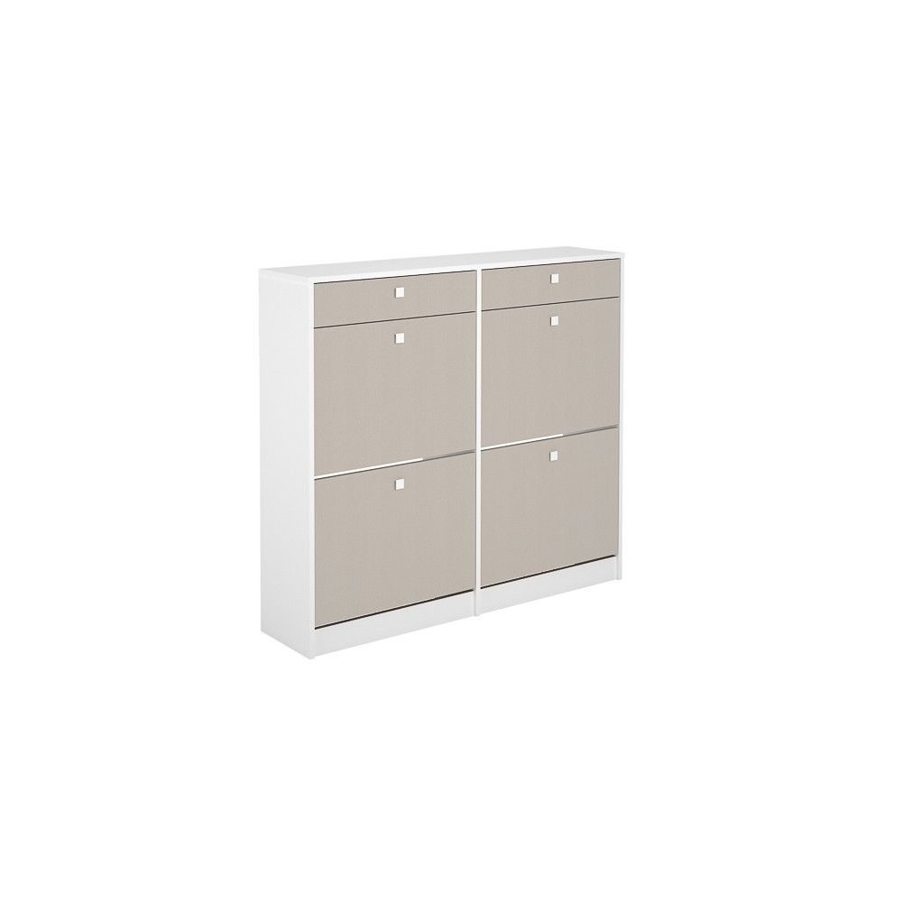 Mueble Zapatero con 4 Puertas y 2 Cajones | Acabado Blanco/Textil | 116,8 x 104,3 x 27 cm