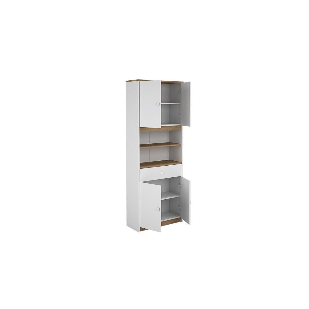 Armario Multiusos Tipo Buffet con 4 Puertas – Acabado Blanco y Roble – 180 x 67 x 29 cm (alto x ancho x fondo)