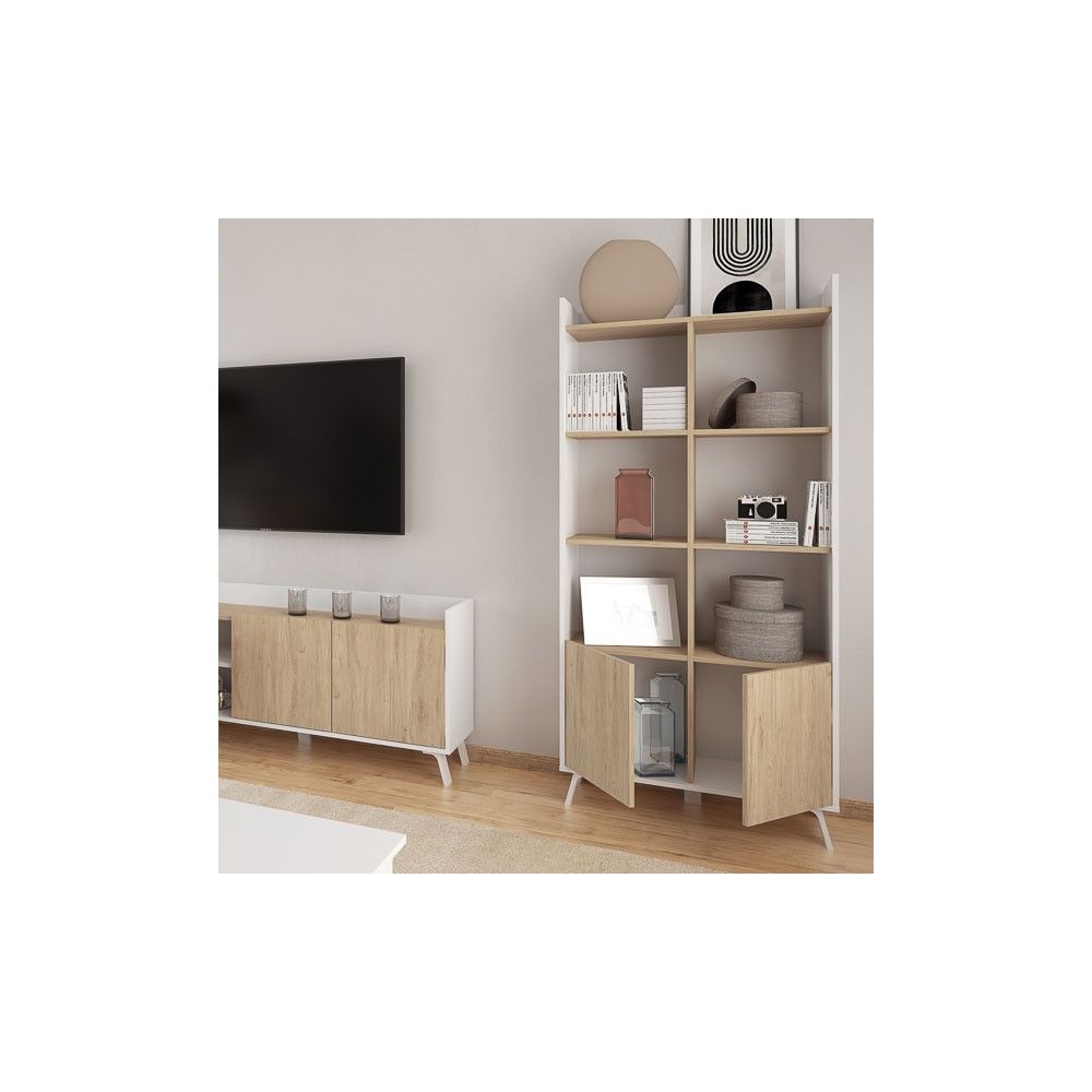 Estantería Decorativa, Librería, Separador Ambientes, Acabado en Roble y Blanco,171 cm (Al) x 80 cm (Anc) x 33,5 cm (Fon)