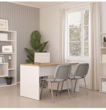 Mesa de Escritorio 138 Cm de ancho con patas de Madera Blanca y tapa Color Roble 67x75x138 Cm