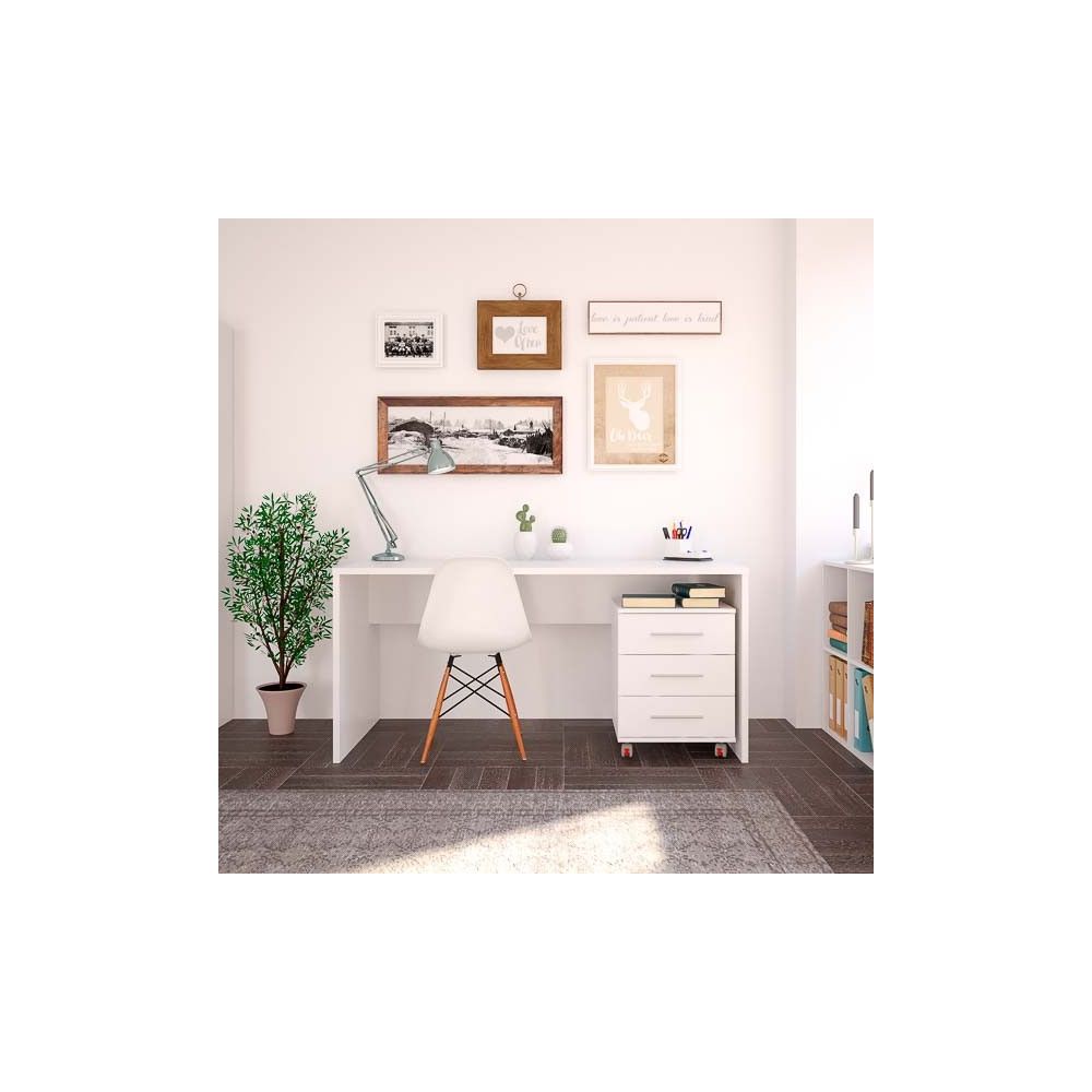Cajoneras Para escritorio con ruedas 3 Cajones color blanco 58 x 45 x 44 Cm (alto x ancho x fondo)