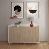 Aparador, Buffet, Salón Comedor 3 Puertas, Armario Auxiliar Color Blanco y Roble, Medidas: 140x87x40 Cm