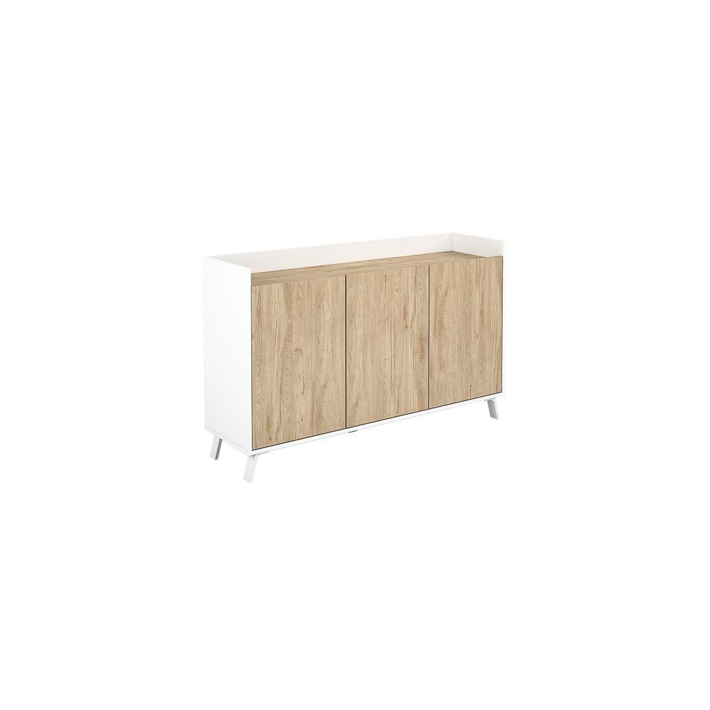 Aparador, Buffet, Salón Comedor 3 Puertas, Armario Auxiliar Color Blanco y Roble, Medidas: 140x87x40 Cm