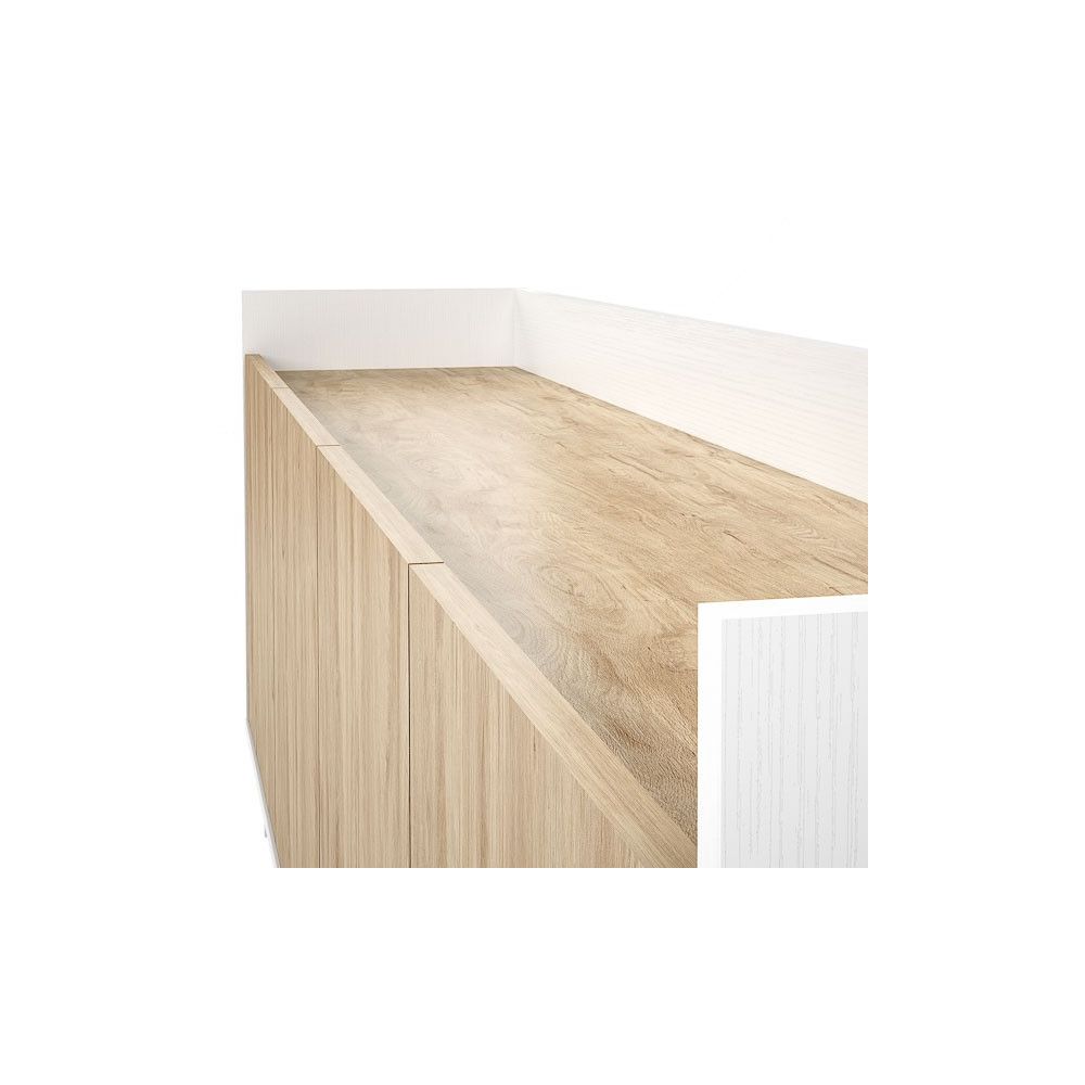 Aparador, Mueble Tv, Salón Comedor 4 Puertas, Armario Auxiliar Color Blanco y Roble, Medidas: 180x63x33,5 Cm