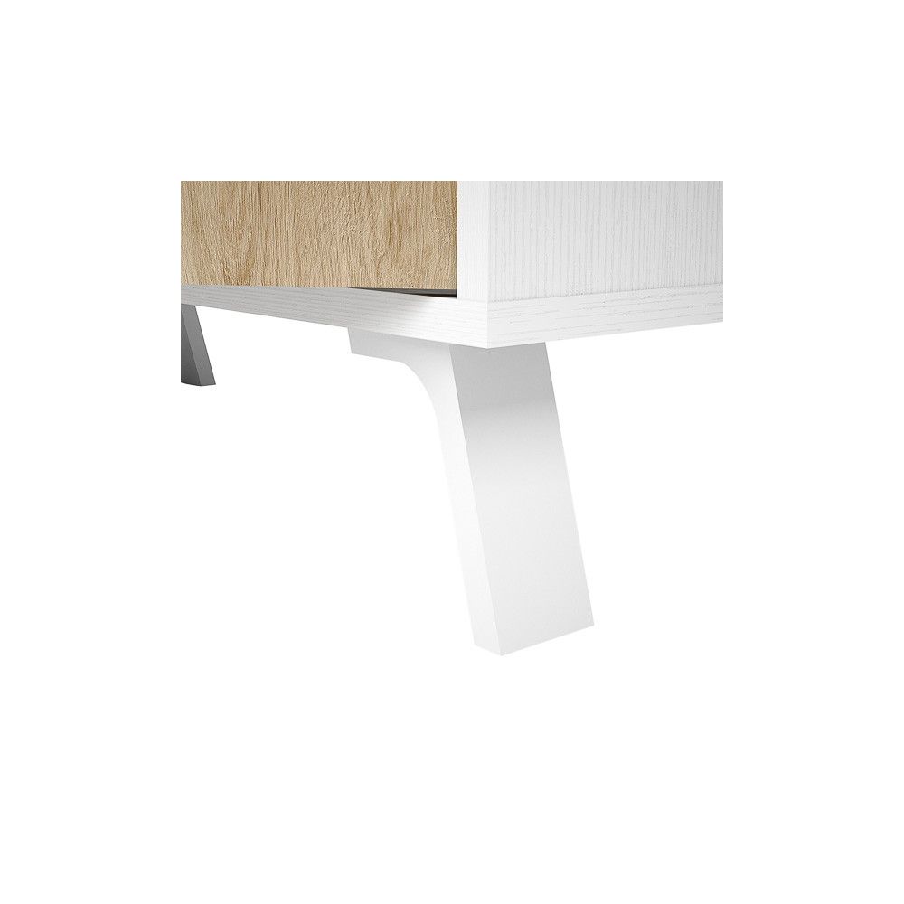 Aparador, Mueble Tv, Salón Comedor 4 Puertas, Armario Auxiliar Color Blanco y Roble, Medidas: 180x63x33,5 Cm