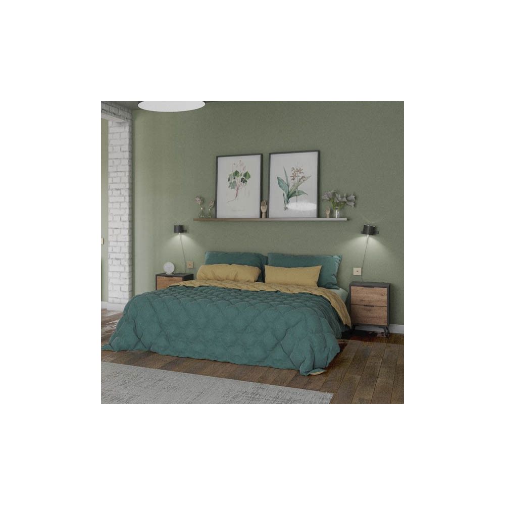 Mesita de noche 2 cajones Moderna acabado Gris/roble 56.5cm(alto) 40cm(ancho) 35cm(fondo)