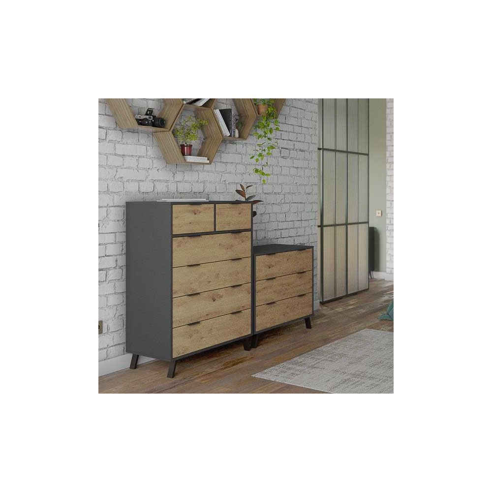Cómoda con 3 Cajones, para Dormitorio, Acabado en Color Gris/roble, Medidas: 80 cm (Ancho) x 78,2 cm (Alto) x 48 cm (Fondo)