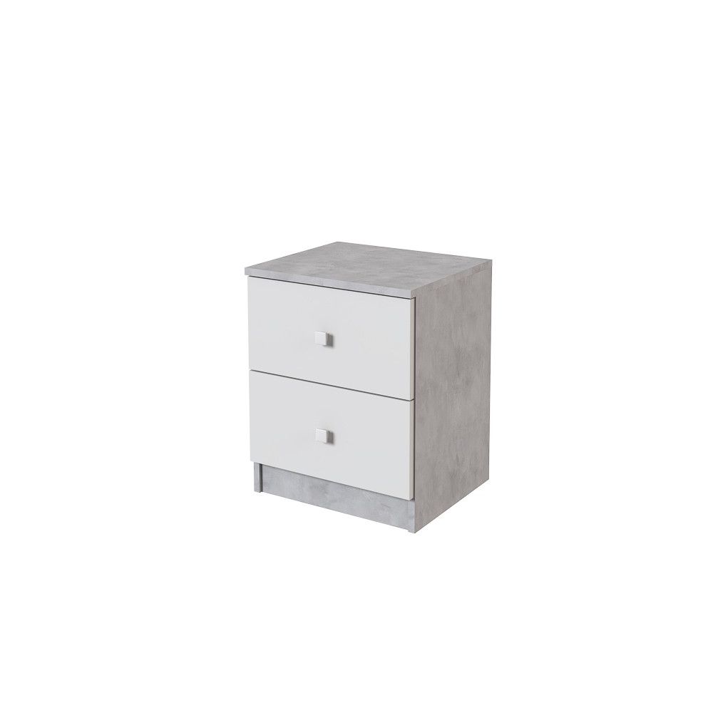 Mesita de Noche Moderna Mesilla de Noche con 2 Cajones Mesita Auxiliar para Dormitorio 49,6x40x35cm Color Cemento y Blanco