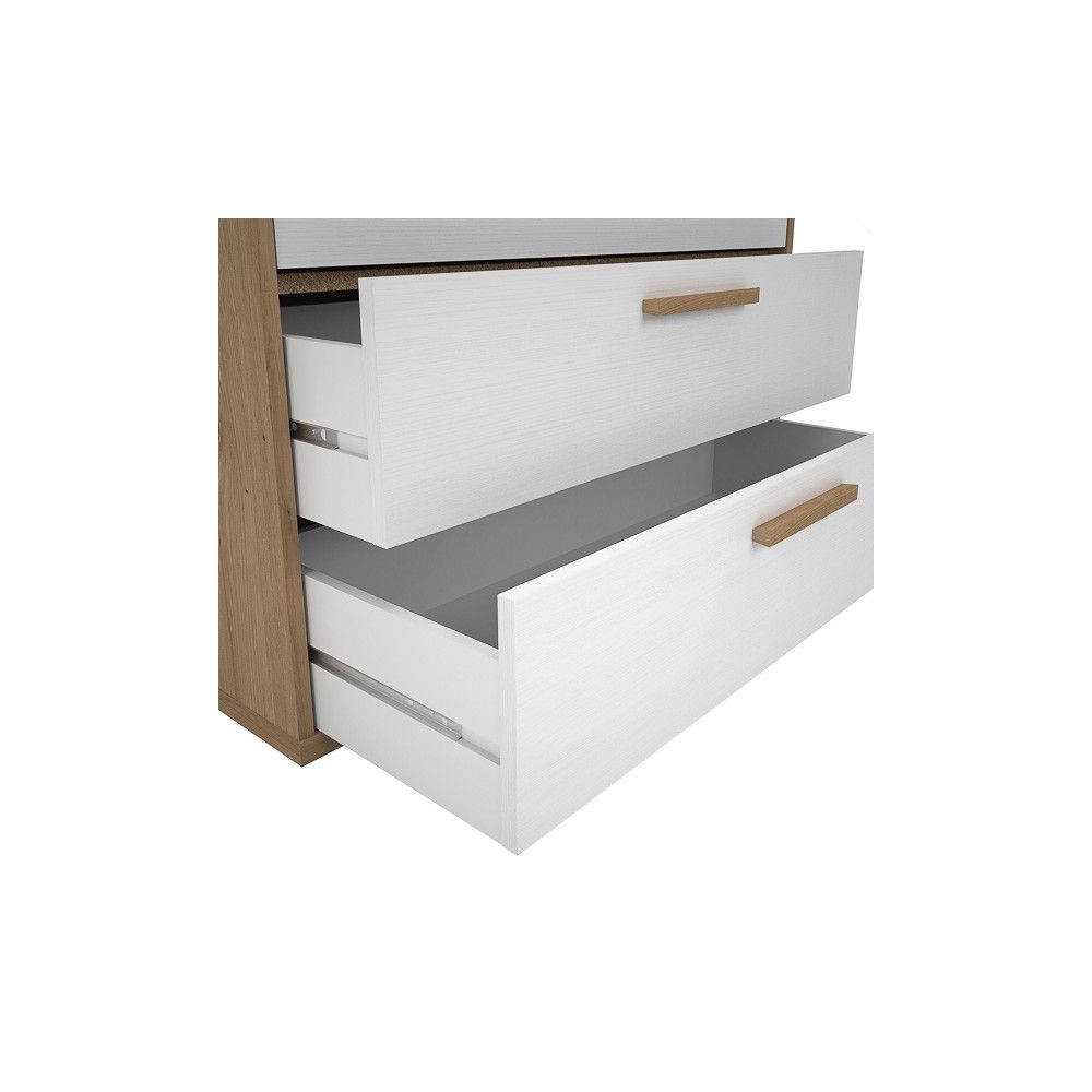 Cómoda con 4 Cajones, para Dormitorio, Acabado en Color Blanco y Roble, Medidas: 88 cm (Ancho) x 86 cm (Alto) x 48 cm (Fondo)