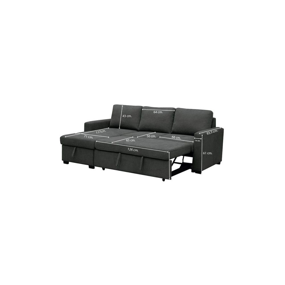 Sofá Cama 3 Plazas Reversible con Chaiselongue y Almacenaje, Tapizado en Tela Gris, 229x93x153 cm