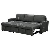 Sofá Cama 3 Plazas Reversible con Chaiselongue y Almacenaje, Tapizado en Tela Gris, 229x93x153 cm