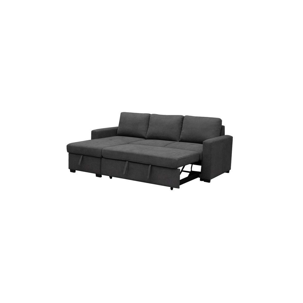 Sofá Cama 3 Plazas Reversible con Chaiselongue y Almacenaje, Tapizado en Tela Gris, 229x93x153 cm