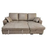 Sofá Cama 3 Plazas Reversible con Chaiselongue y Almacenaje, Tapizado en Tela Cemento, 229x93x153 cm