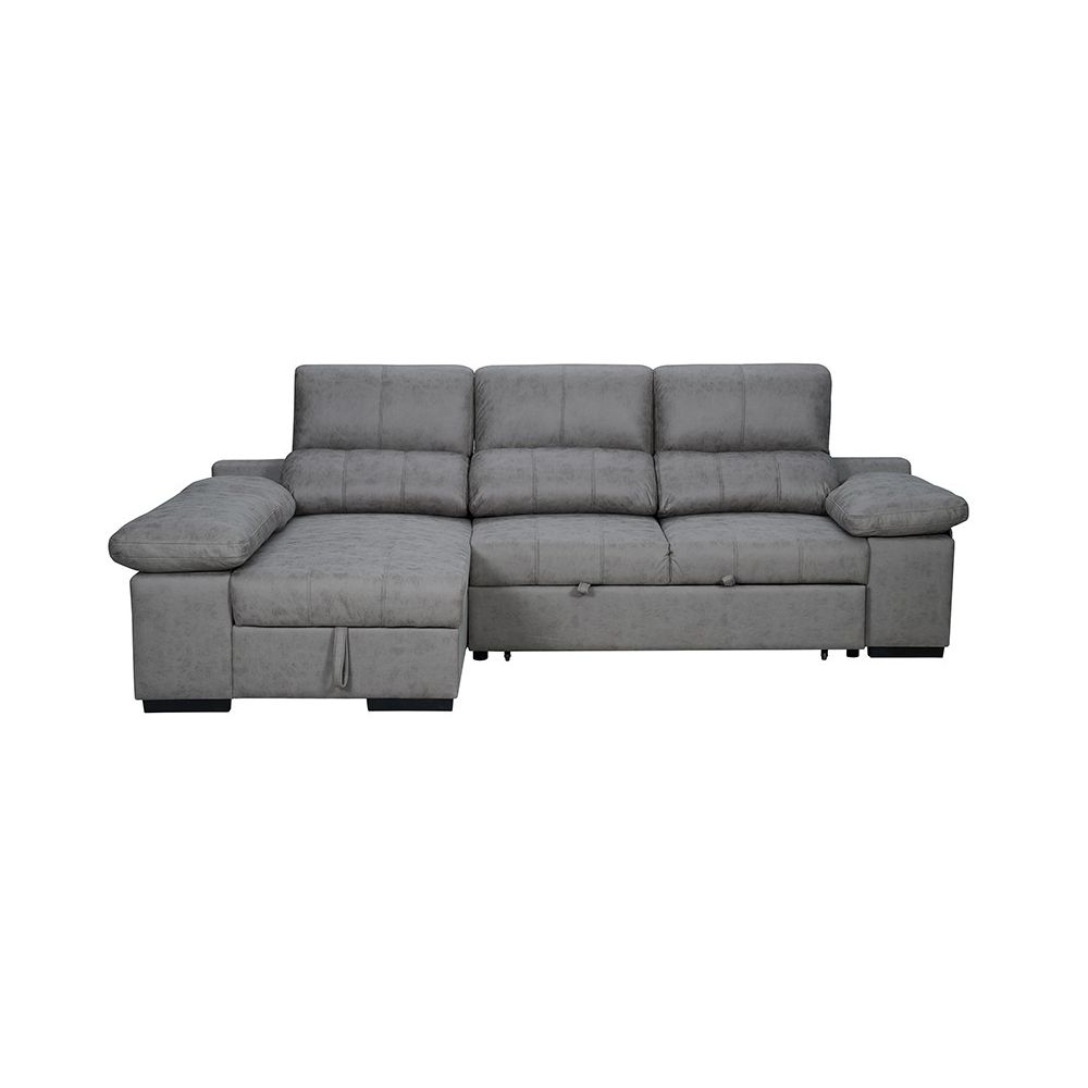 Sofá con Chaiselongue Reversible Color Cemento, Asientos Extensibles y Arcón, 291x160x104 cm, Tapizado en Tela