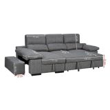 Sofá con Chaiselongue Reversible Color Cemento, Asientos Extensibles y Arcón, 291x160x104 cm, Tapizado en Tela
