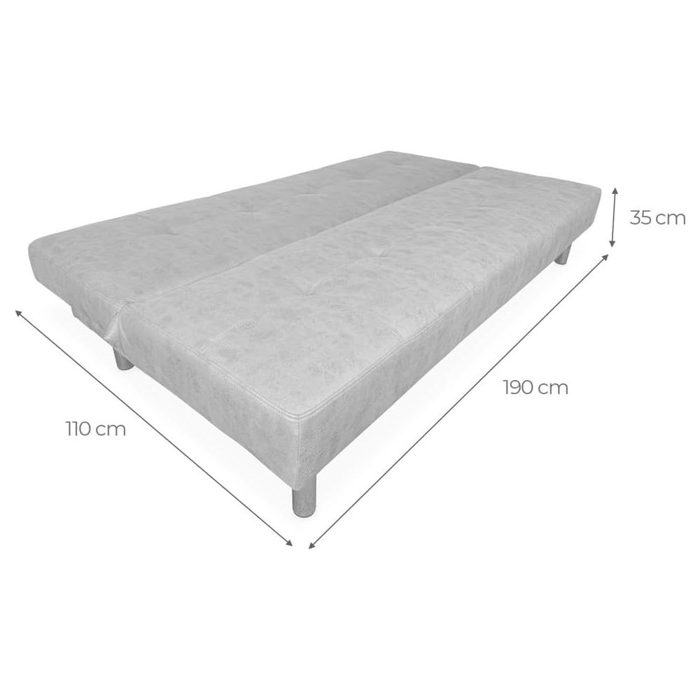 Sofá Cama 3 Plazas de Diseño Moderno, Estructura de Madera, Tapizado Color Cemento, 188x88x88 cm