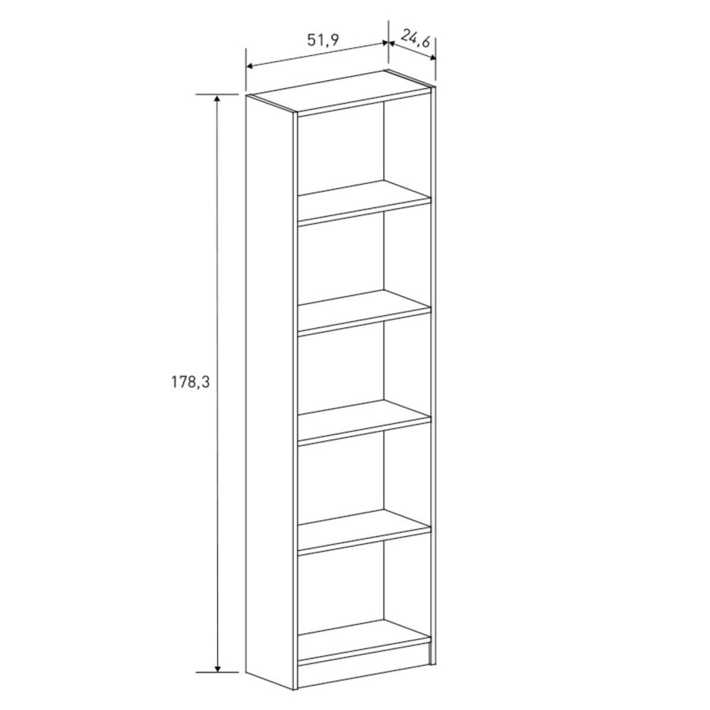 Meyvaser Librería Estantería con Cinco baldas en madera color Mauvella para salón 178,3x51,9x24,6 cm