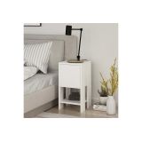 Mesilla de Noche Color Blanco 1 Cajón, Puerta Abatible 30x30x55cm - Estilo Moderno