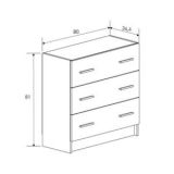 Cómoda de 3 Cajones para Dormitorio, Cajonera Dormitorio, Acabado en Beige y Negro, 80 cm (Lar) x 81 cm (Al) x 34,4 cm (Fon)