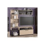 Mueble TV de Madera Color Wengué y Natural con Estantes y Puertas, 151.5x37.5x169.5 cm – Mueble salón moderno.