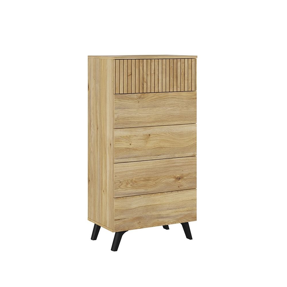 Sinfonier con 5 Cajones y con Patas, Comoda Cajonera Dormitorio, Color Mauvella-rayas, 60cm (Anc) x 118,5cm (Al) x 37,8cm (Fon)