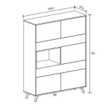 Mueble Vitrina para Salón o Comedor, Mueble de salón, Aparador cocina, Mauvella-rayas, 120 cm (Anc) x 156 cm (Al) x 40 cm (Fon)