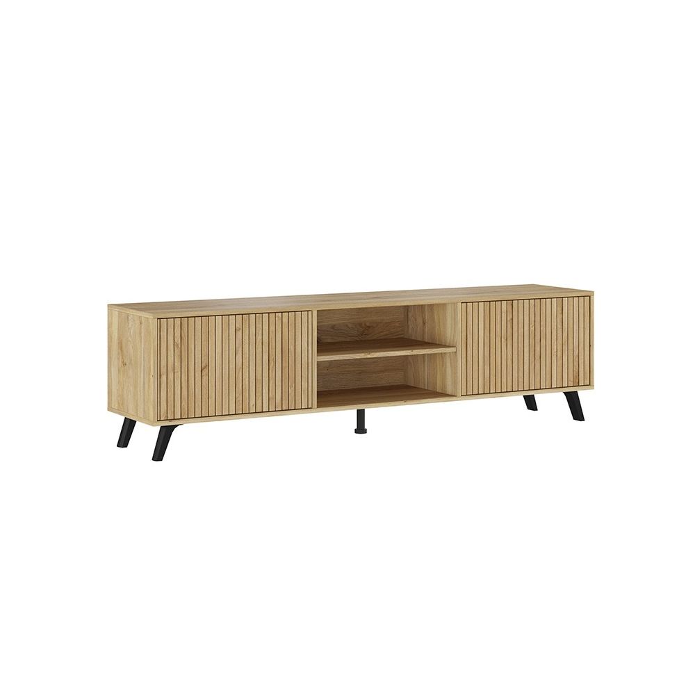 Mueble de TV de Diseño Nórdico, 2 Compartimentos y 2 Puertas, Mauvella - Rayas, 49cm (Al)x 180cm (Anc) x 40cm (Fon)