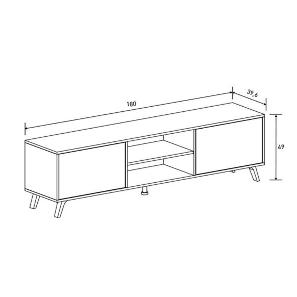 Mueble de TV + 2 Estantes, 2 Compartimentos y 2 Puertas,Mauvella - Rayas, 49cm(Alto)x 180cm (Ancho) x 40cm (Fondo)
