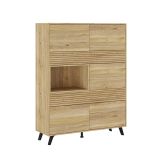 Conjunto de Salón Mueble Completo: Bajo TV, Vitrina, Estantería Decorativa y 2 Estantes - Color Mauvella Rayas