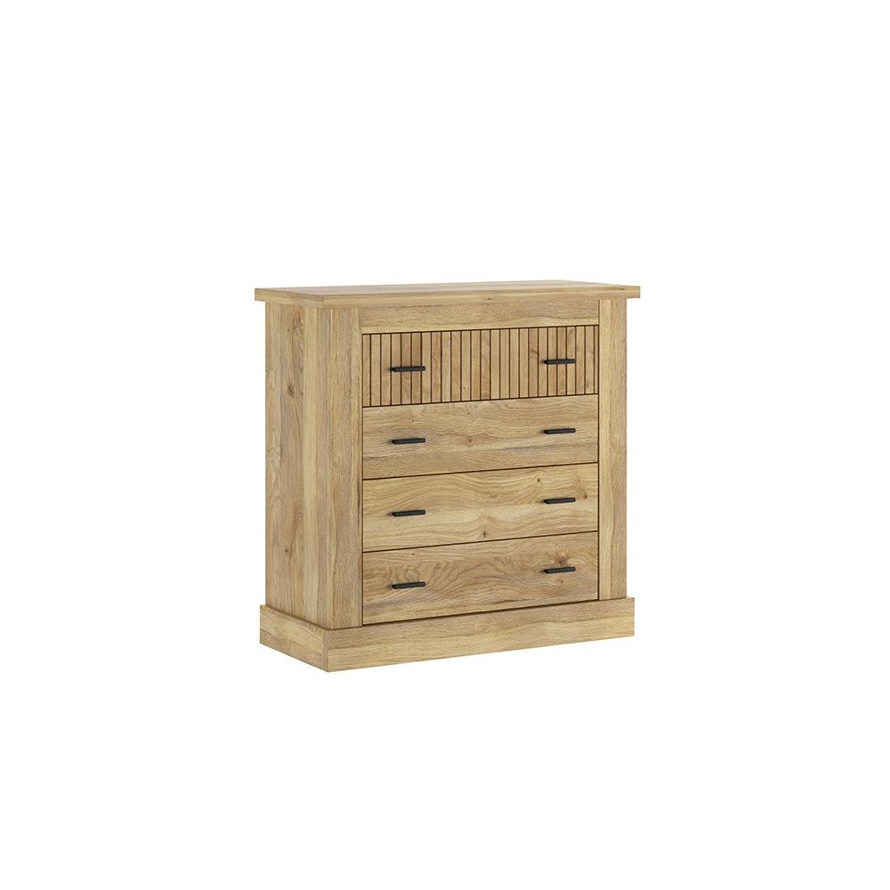 Pack de Muebles de Dormitorio Habitación con Cabecero, 2 Mesitas de Noche 3 Cajones y Cómoda en Color Mauvella Rayas