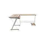 Mesa de Ordenador Esquinera Metálica en MDF Cambria y Blanco, 158x120x73cm - Espacio para Teclado y Torre