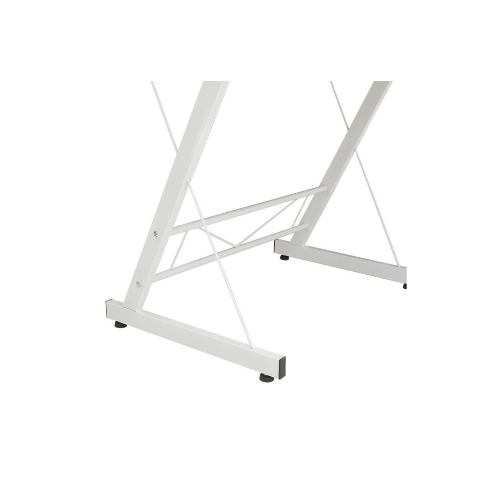 Mesa de Ordenador Esquinera Metálica en MDF Cambria y Blanco, 158x120x73cm - Espacio para Teclado y Torre